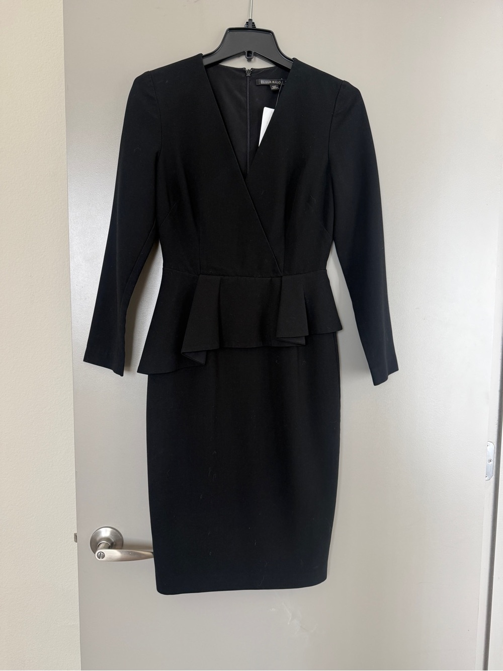Black Halo Black Long-Sleeve Peplum Sheath Dress